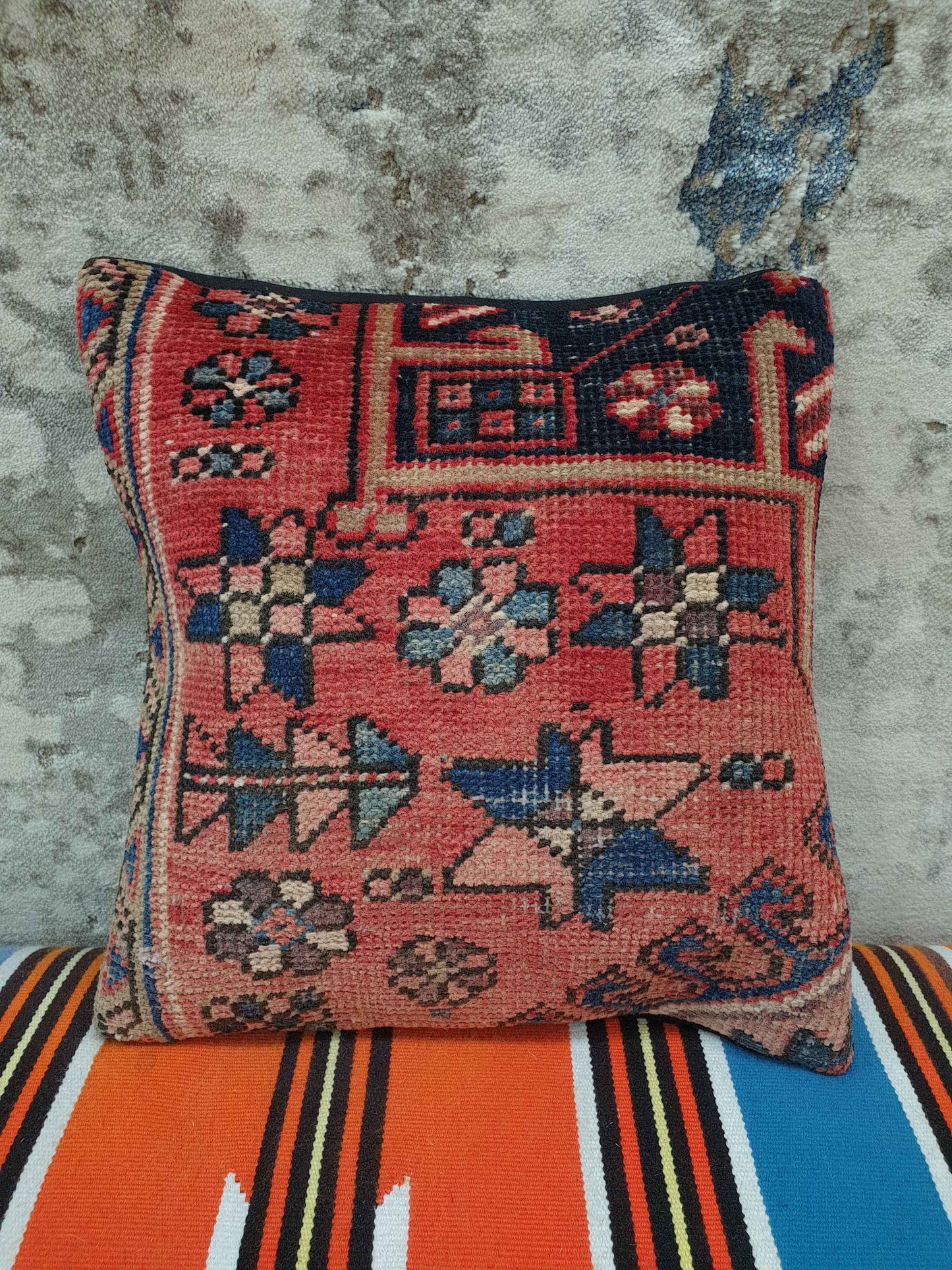 Rug Cushion Cover - Approx 45 x 45cm - Red