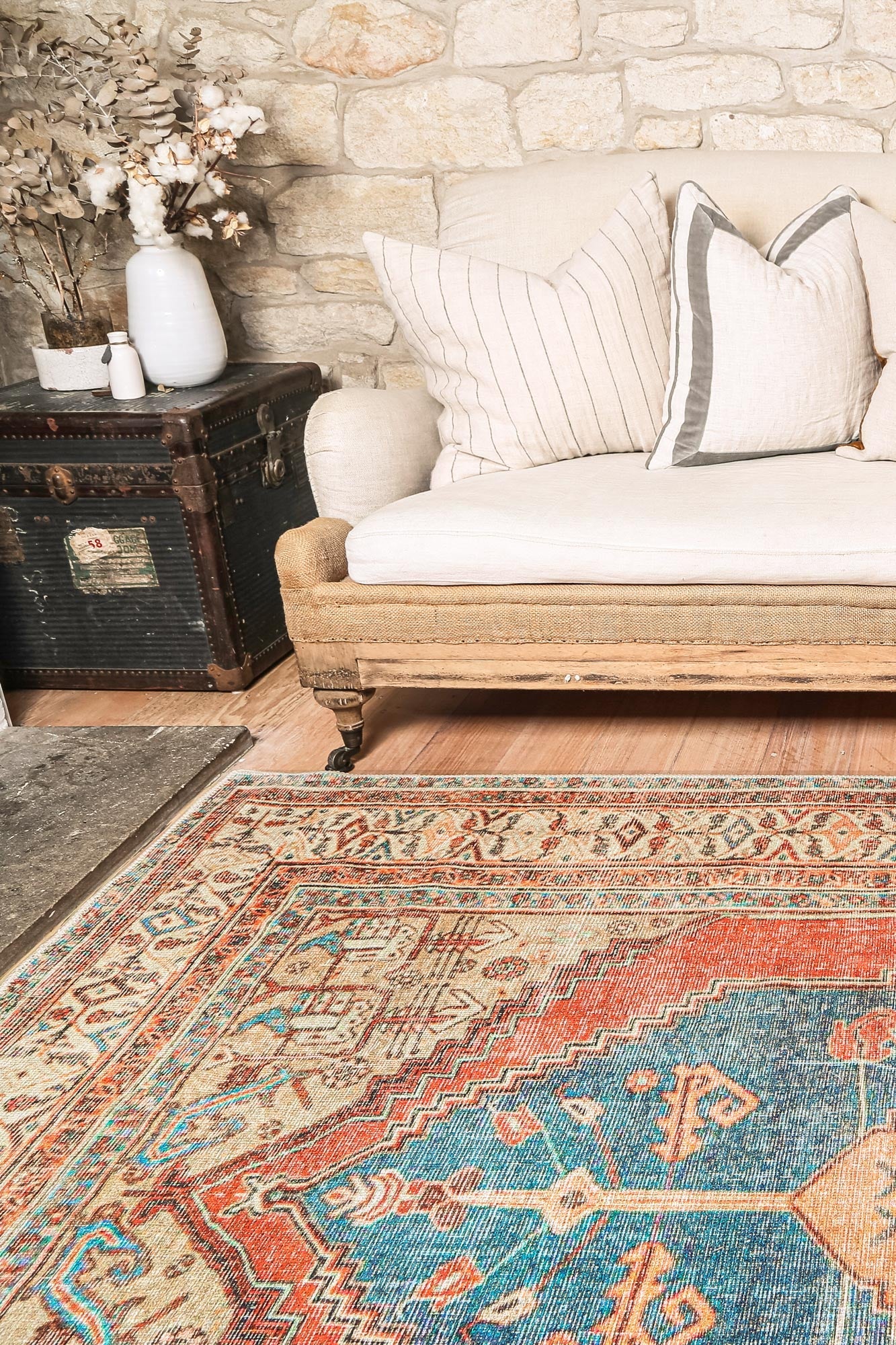 Distressed Louvre Rustic Blue Rug 290 x 200cm