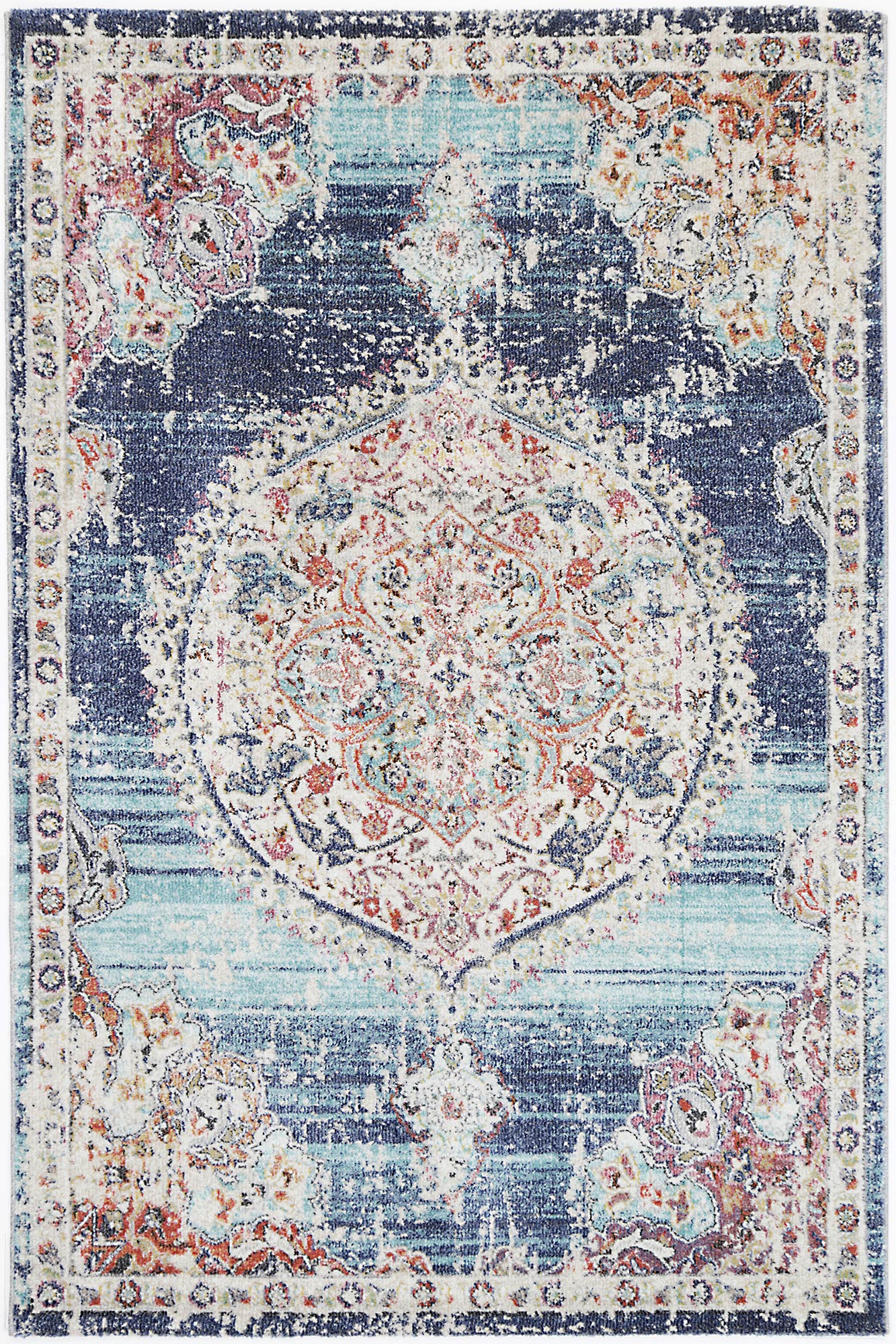 Salsa Hollow Medalion Transitional Navy & Multi Rug 290 x 200cm