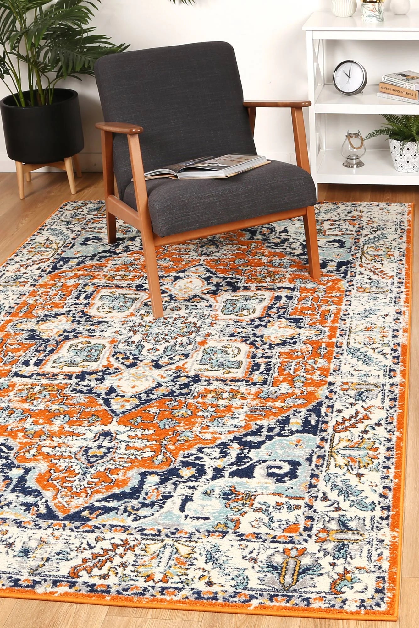 Sicily Messina Orange & Blue Transitional Rug 290 x 200 cm