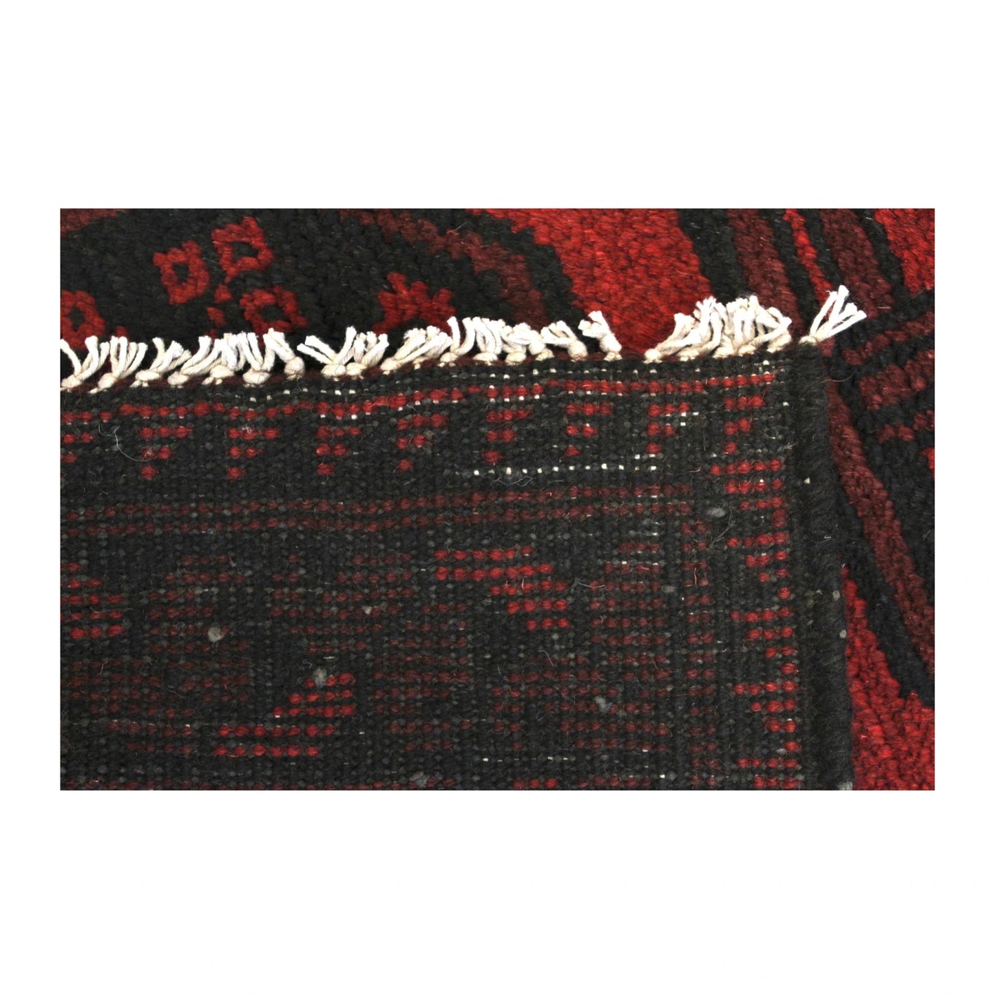 Reverse-weave detail of Afghan Turkoman wool runner rug with fringe, 280 x 79 cm