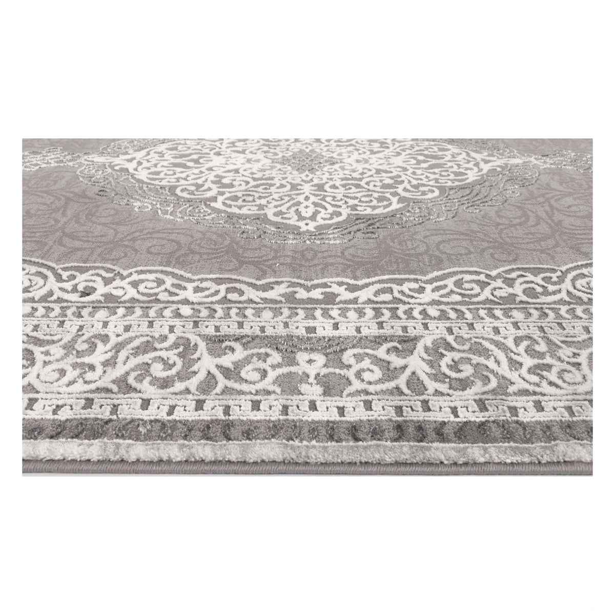 Border texture detail of Antalya grey modern classic rug showing ornamental pattern