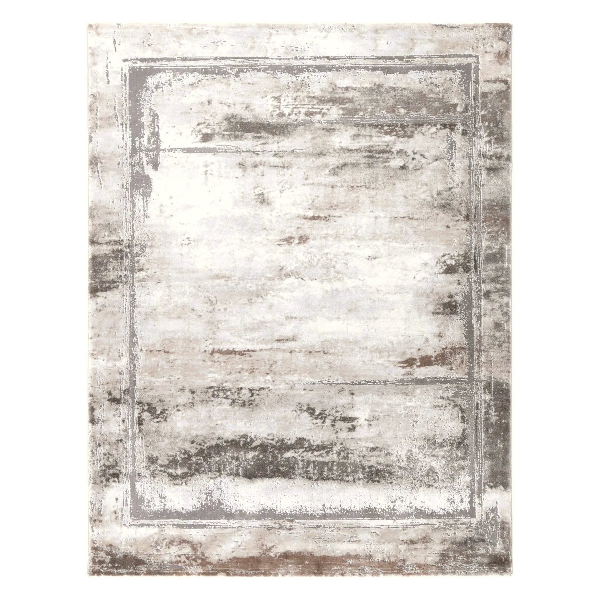 Full view of Antep 23314 975 Grey White modern rug with distressed tonal border design, 230 x 160 cm
