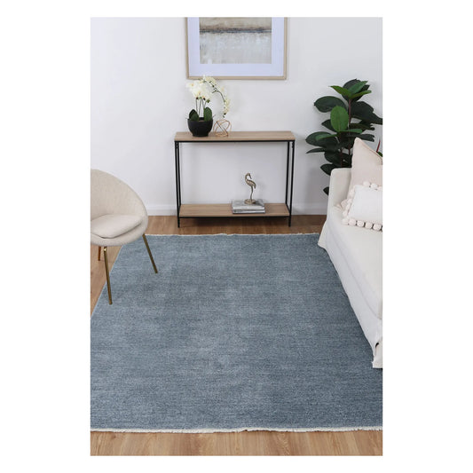 Baltimore Chobi Ocean grey rug styled in a neutral interior setting