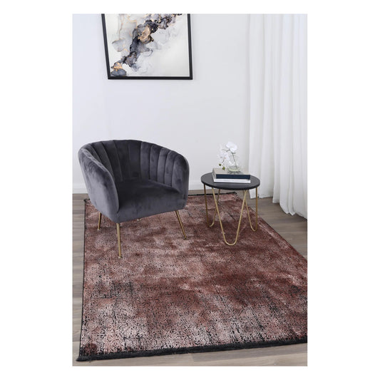 Brooklyn 100 copper mosaic modern rug styled with charcoal chair and side table