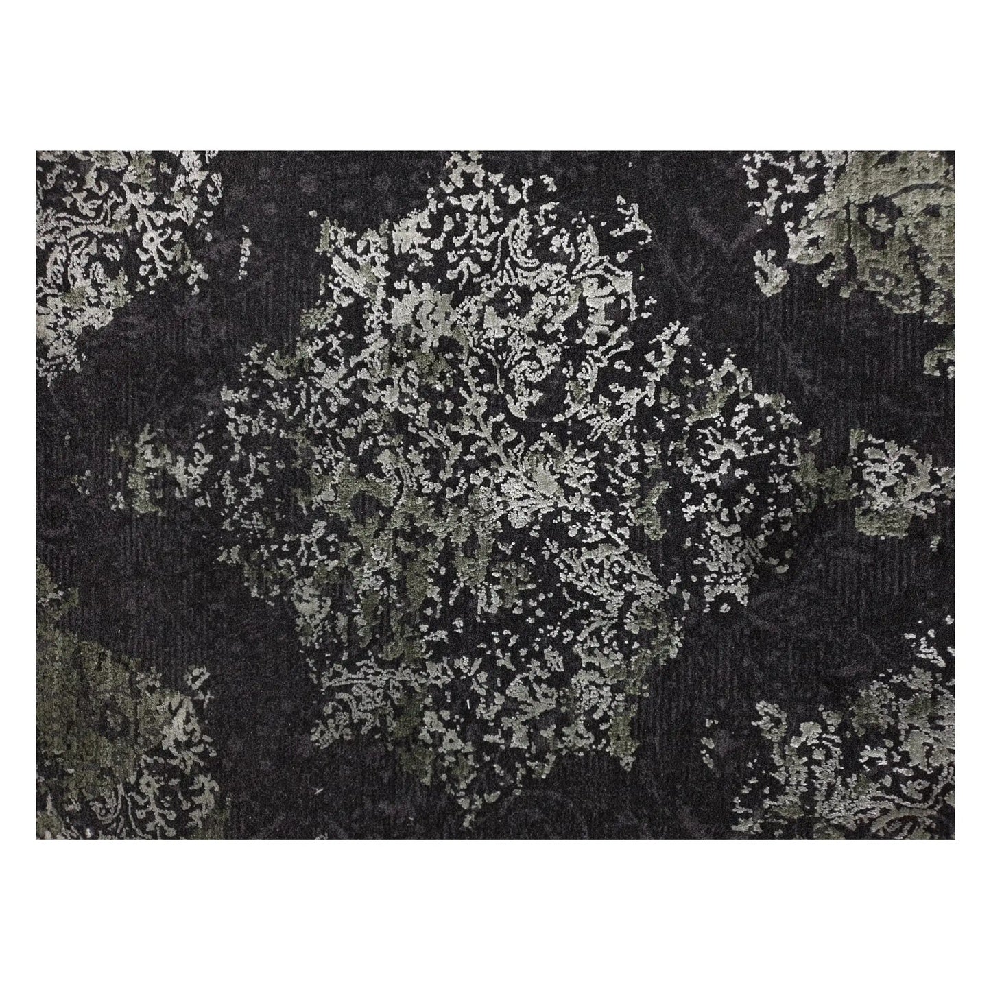 Close-up of round rug with emerald and charcoal vintage-style medallion pattern, 160 cm
