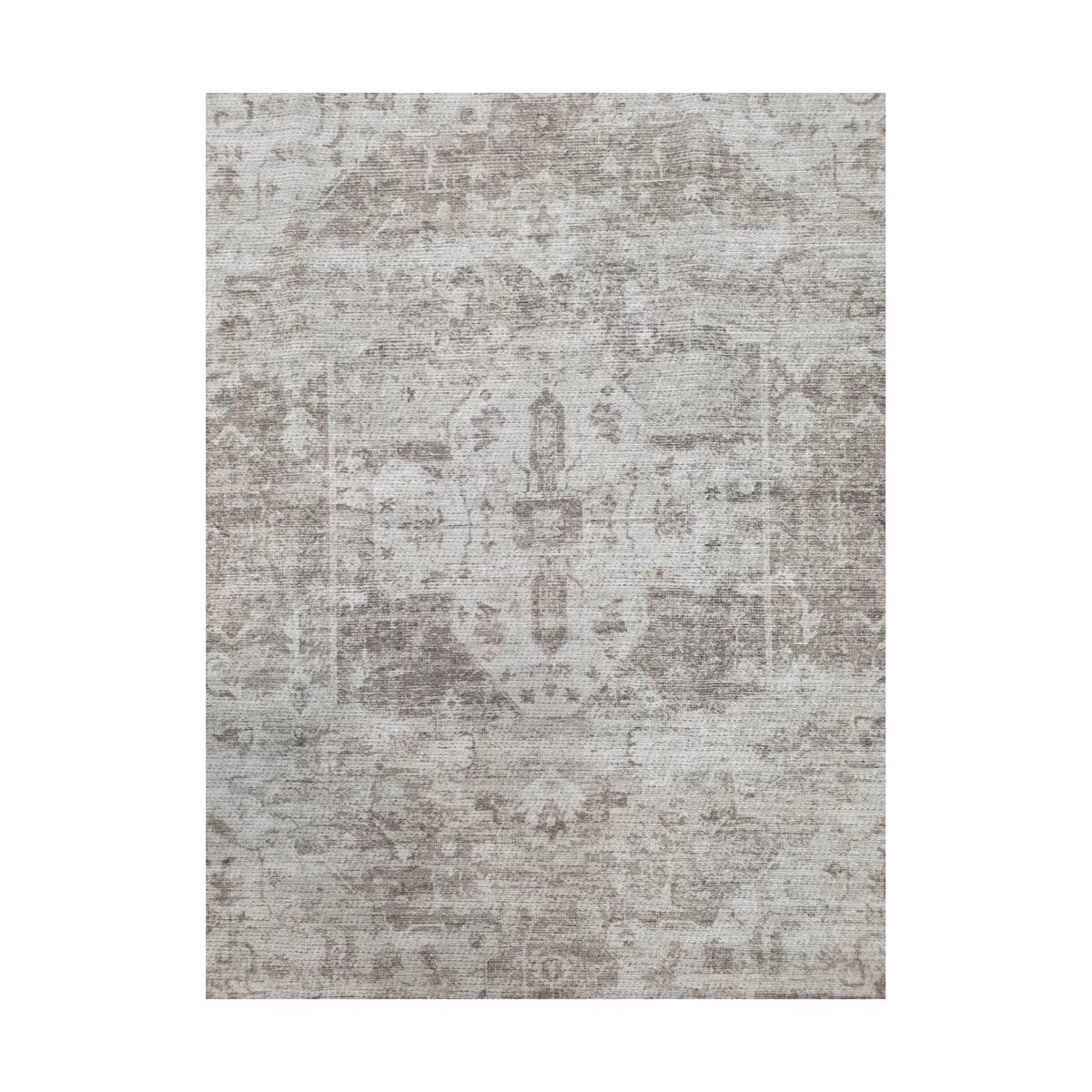 Close-up of ivory grey cotton rug vintage-style ornamental pattern detail