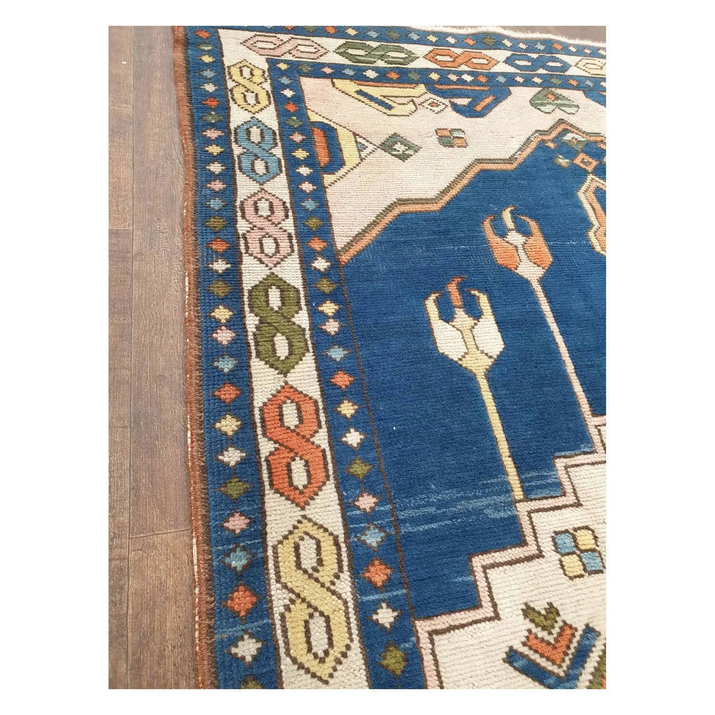 Additional detail view of a vintage Turkish Anatolian rug showing hand-knotted wool weave and pattern definition