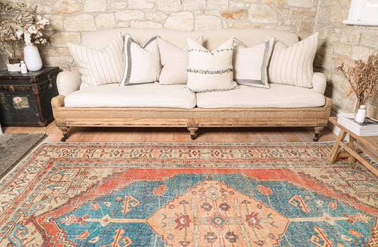 Distressed Louvre Rustic Blue Rug 290 x 200cm