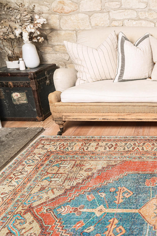 Distressed Louvre Rustic Blue Rug 290 x 200cm