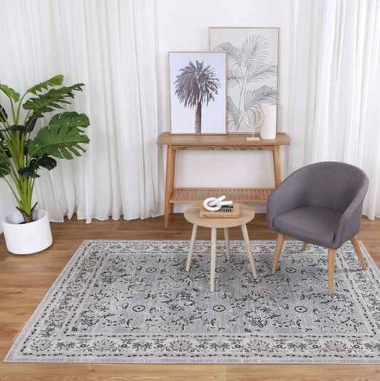 Oporto Hamburg Grey Traditional Soft Rug 290 x 200 cm
