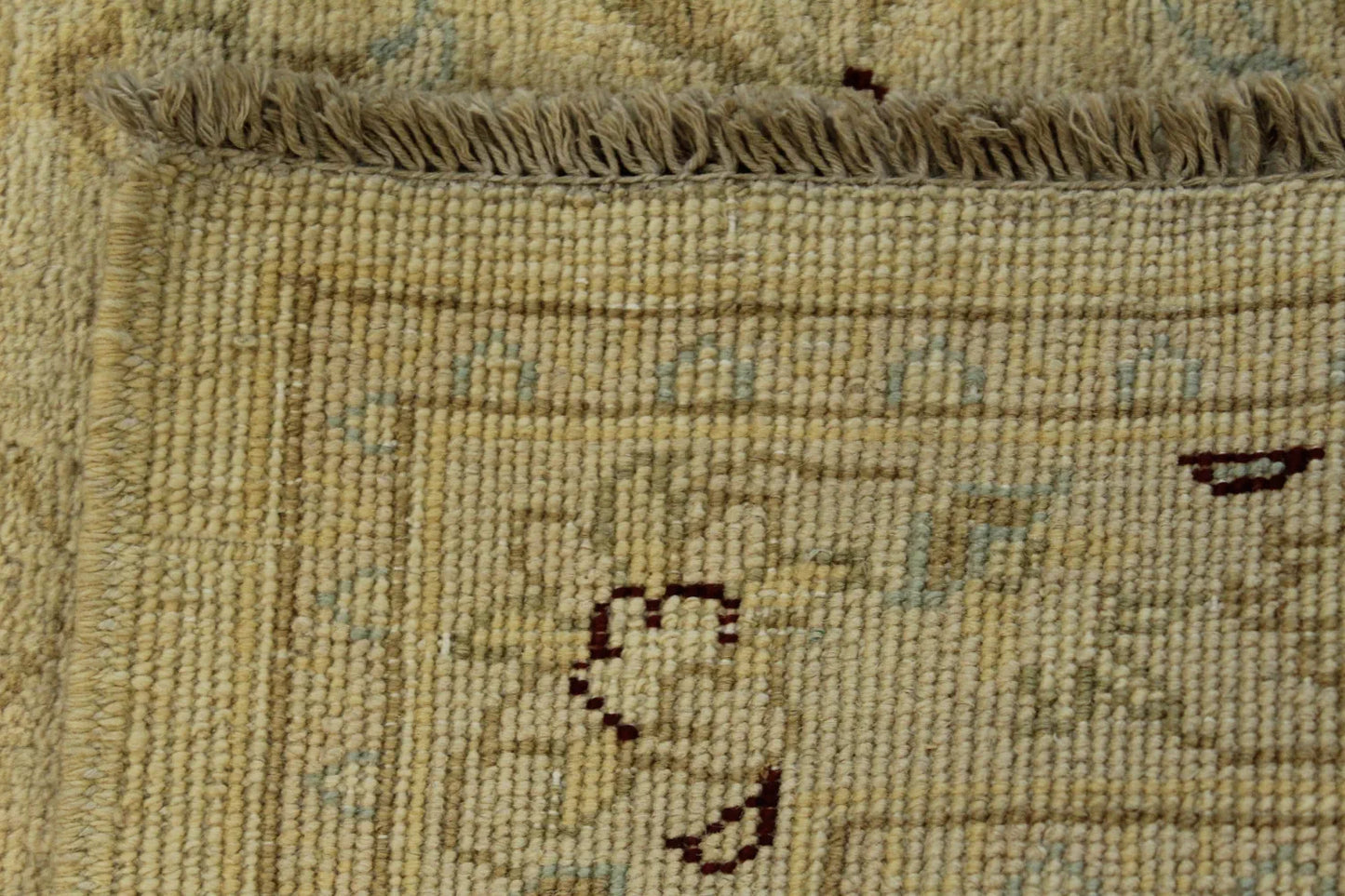 Afghan Chobi hand-knotted wool rug 122 x 82 cm back side and fringe detail