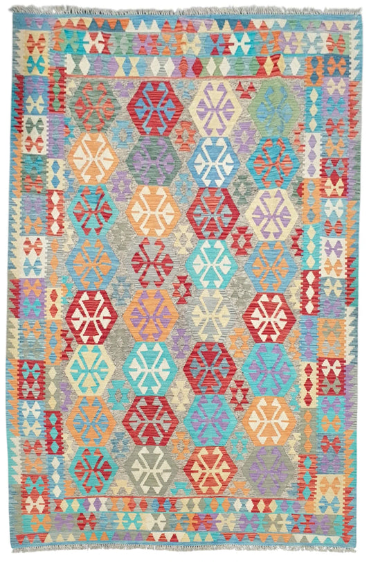 Afghan Chobi Kilim hand-knotted wool rug 300 x 202 cm full view