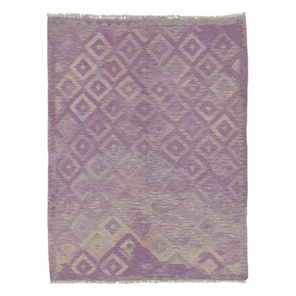 Full view of Afghan Chobi Kilim purple diamond rug 236 x 175 cm