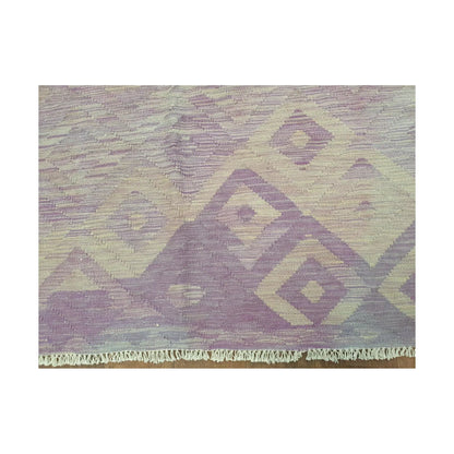 Pattern detail of Afghan Chobi Kilim purple diamond rug showing muted geometric motifs