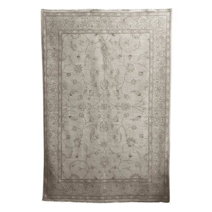 Full view of Afghan Chobi soft beige rug 272 x 182 cm with delicate floral pattern