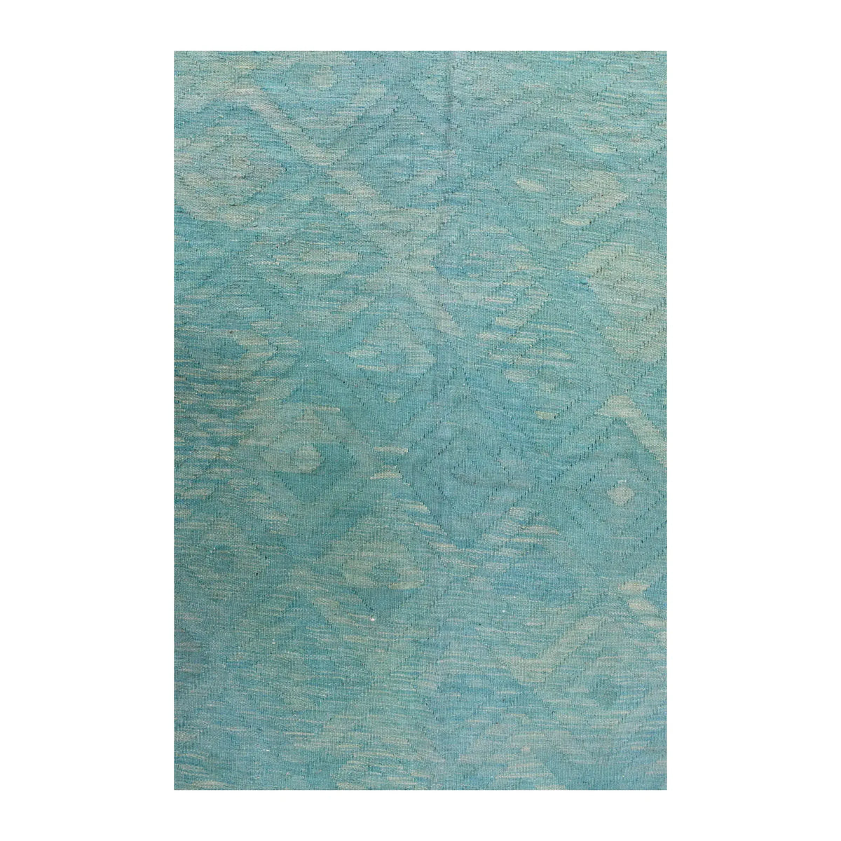 Close-up of Afghan Chobi wool kilim showing the tonal diamond lattice and pale geometric motifs