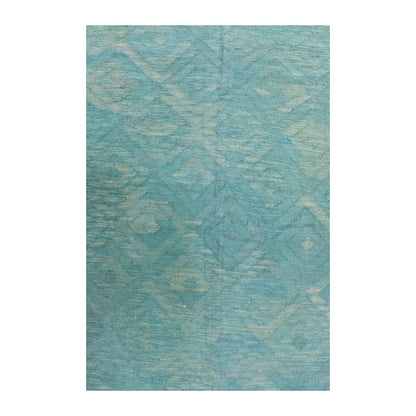 Close-up of Afghan Chobi wool kilim showing the tonal diamond lattice and pale geometric motifs