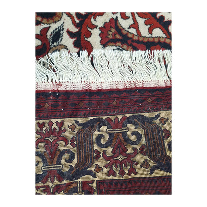 Back corner detail of Afghan Ersari Fine hand-knotted wool rug showing folded reverse weave, fringe edge and handmade structure, 155 x 104 cm
