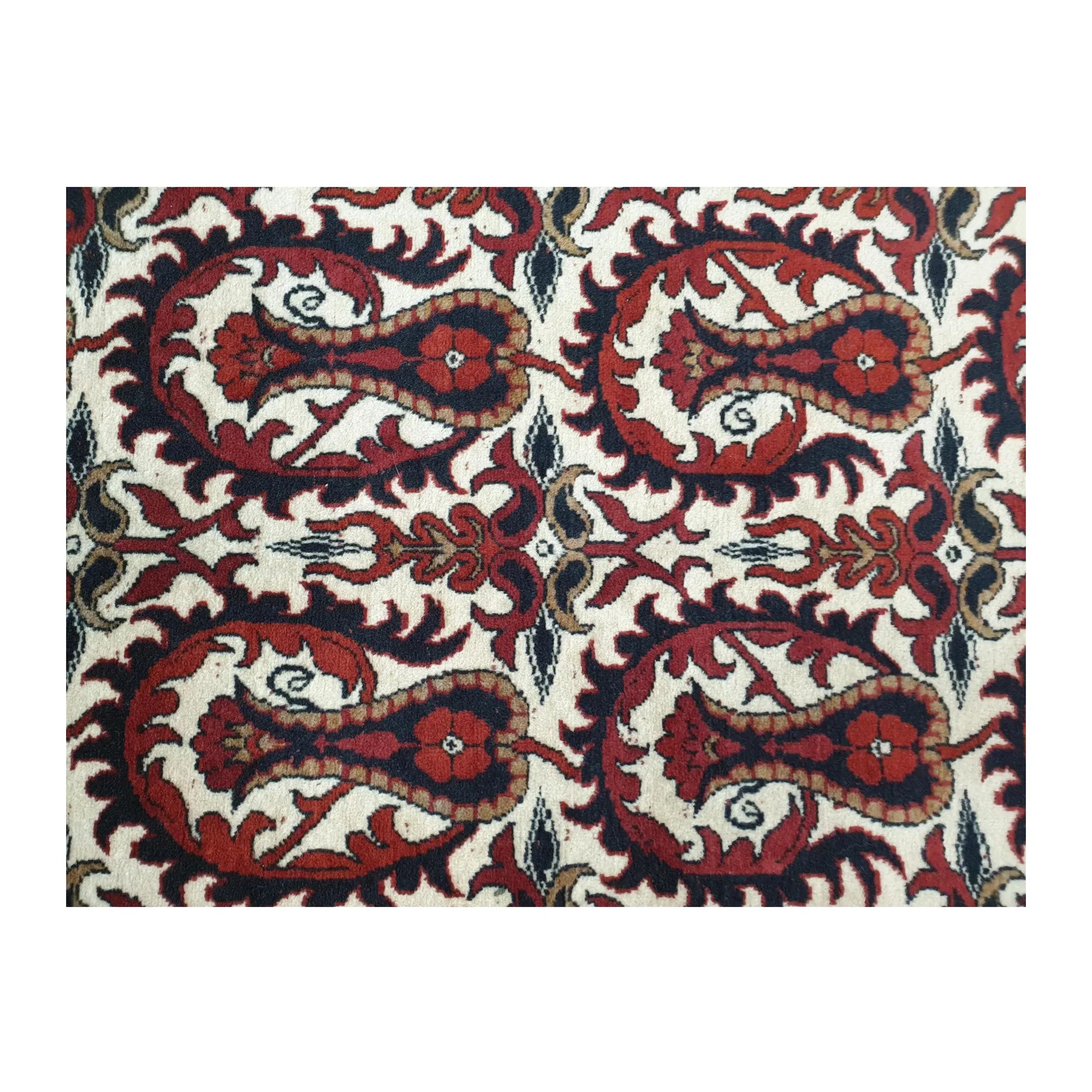 Close-up of Afghan Ersari rug showing handspun wool pile, repeating motif pattern and deep rustic red tones, 155 x 104 cm