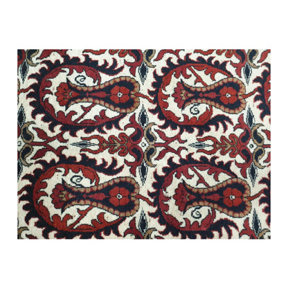 Close-up of Afghan Ersari rug showing handspun wool pile, repeating motif pattern and deep rustic red tones, 155 x 104 cm