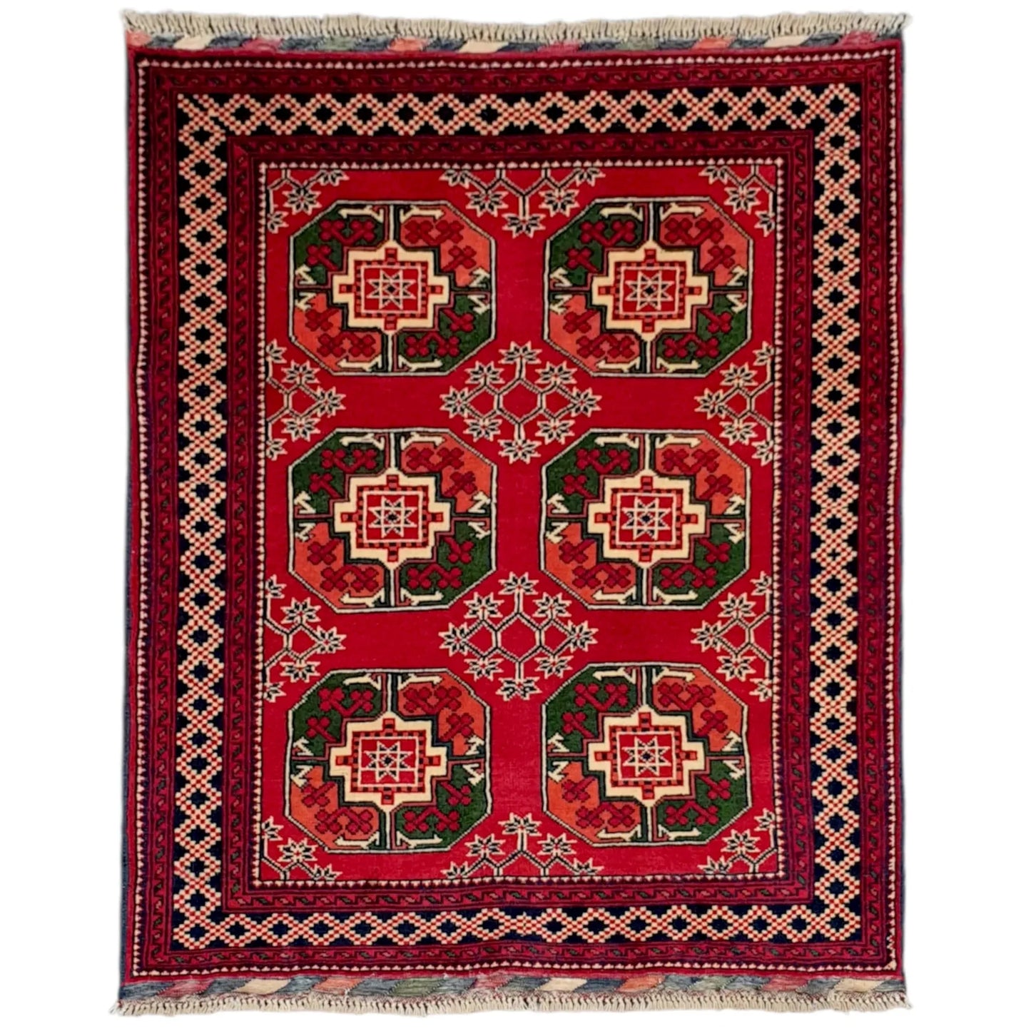Afghan Ersari hand-knotted wool rug 144 x 108 cm full view geometric pattern
