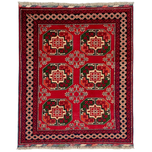 Afghan Ersari hand-knotted wool rug 144 x 108 cm full view geometric pattern