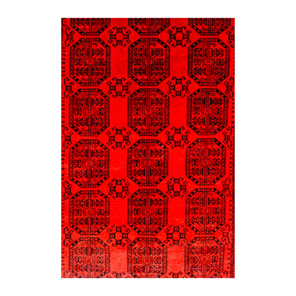 Field detail of Afghan Ersari rug showing octagonal guls arranged in columns with small geometric fillers in tonal reds