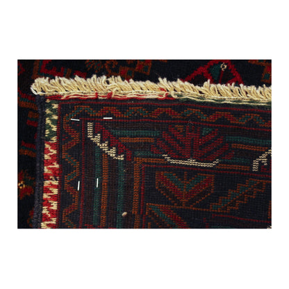 Reverse-weave end detail of Afghan Fine Baluchi rug showing the handmade structure, end border and visible fringe