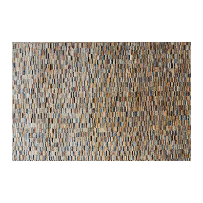 Field detail of Afghan Gabbeh wool rug showing fine ivory, beige, rust, blue and charcoal striations