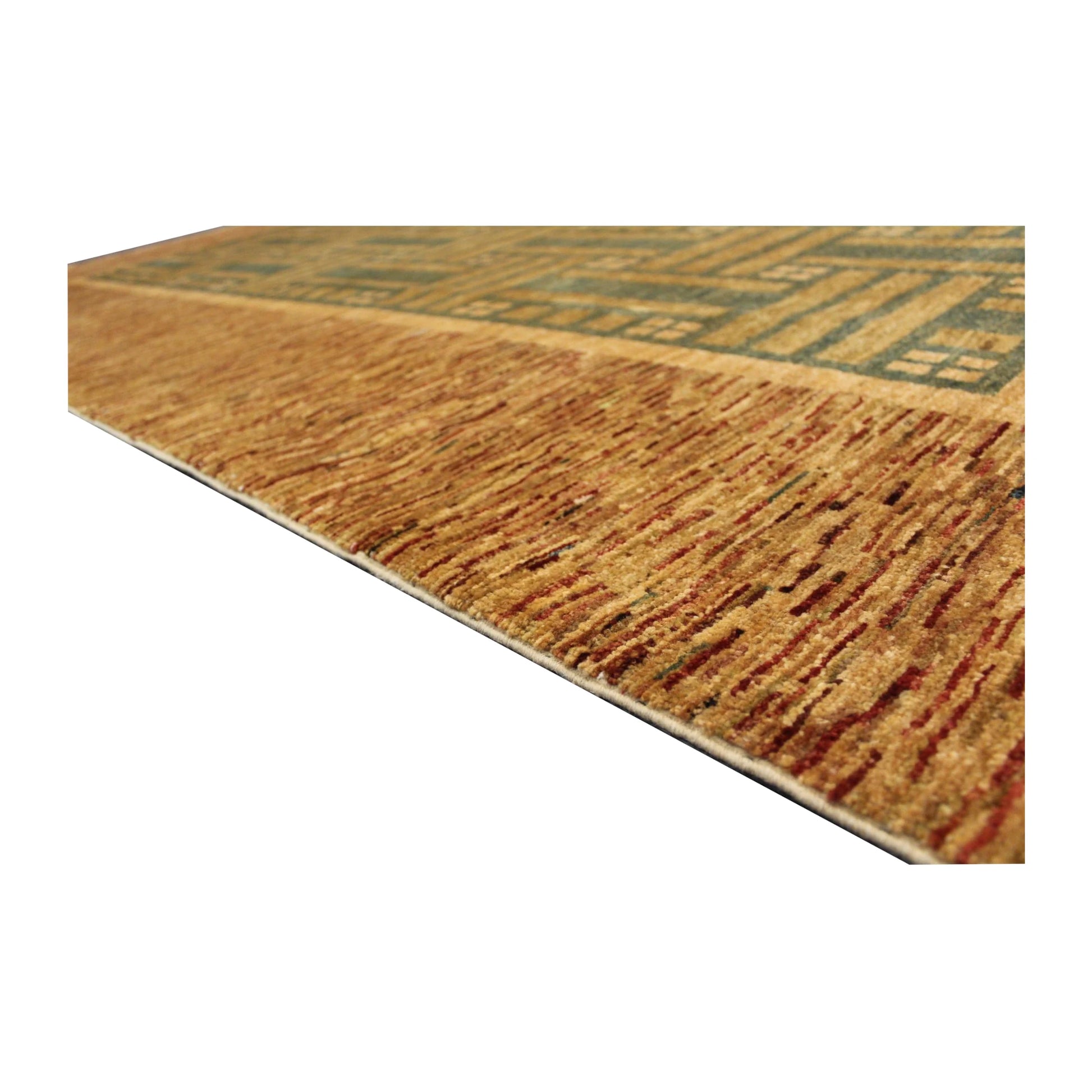 Side edge detail of Afghan Gabbeh wool rug showing wool pile, border and hand-knotted texture