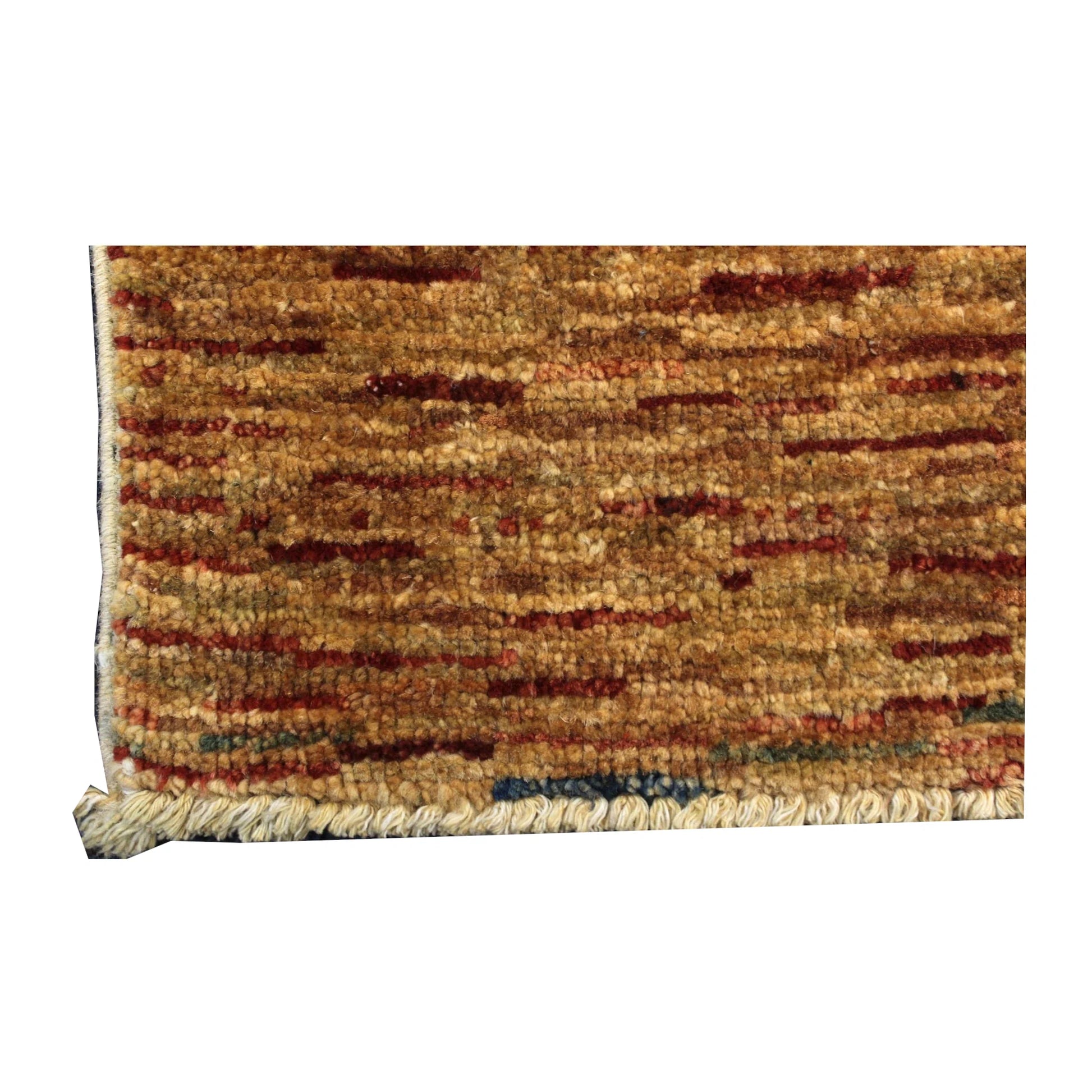 Close-up of Afghan Gabbeh wool rug showing thick pile texture and brown tonal variation