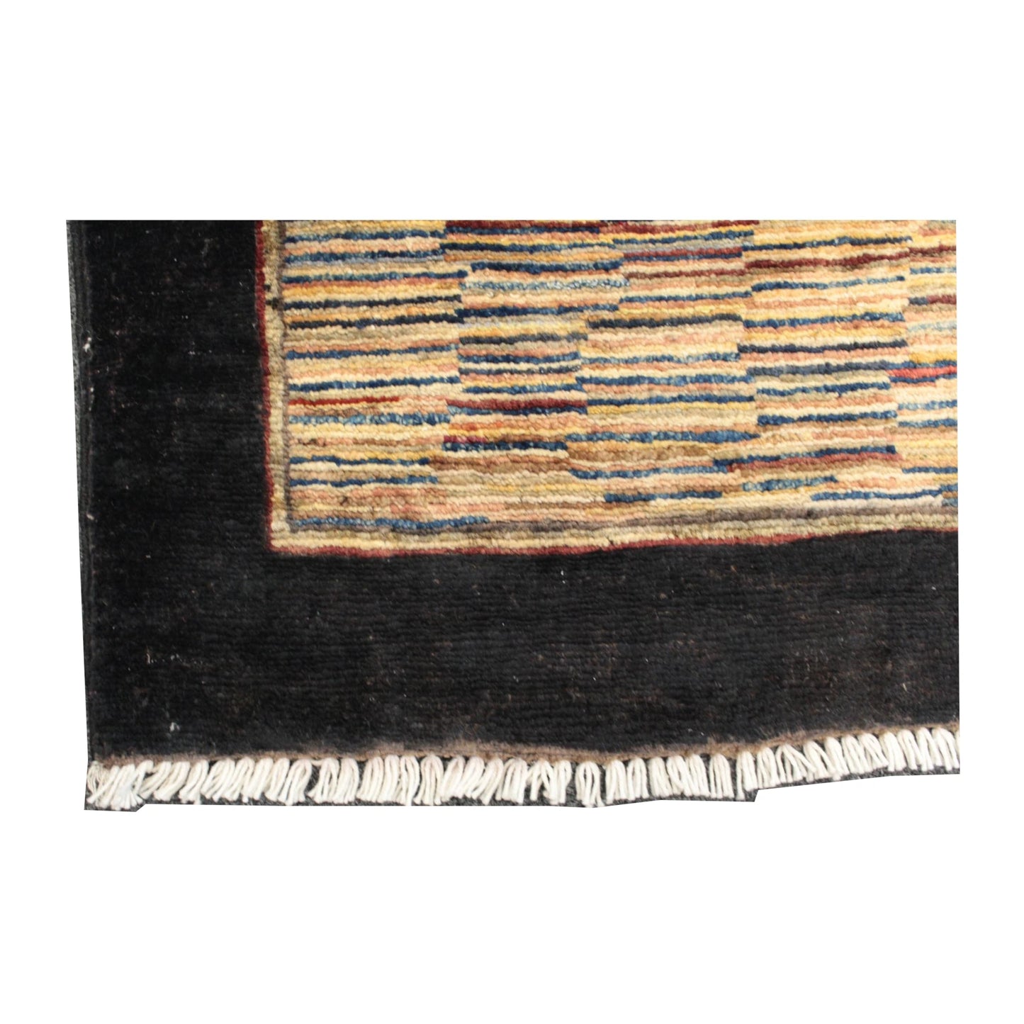 End-border and fringe detail of Afghan Gabbeh wool rug, 153 x 98 cm