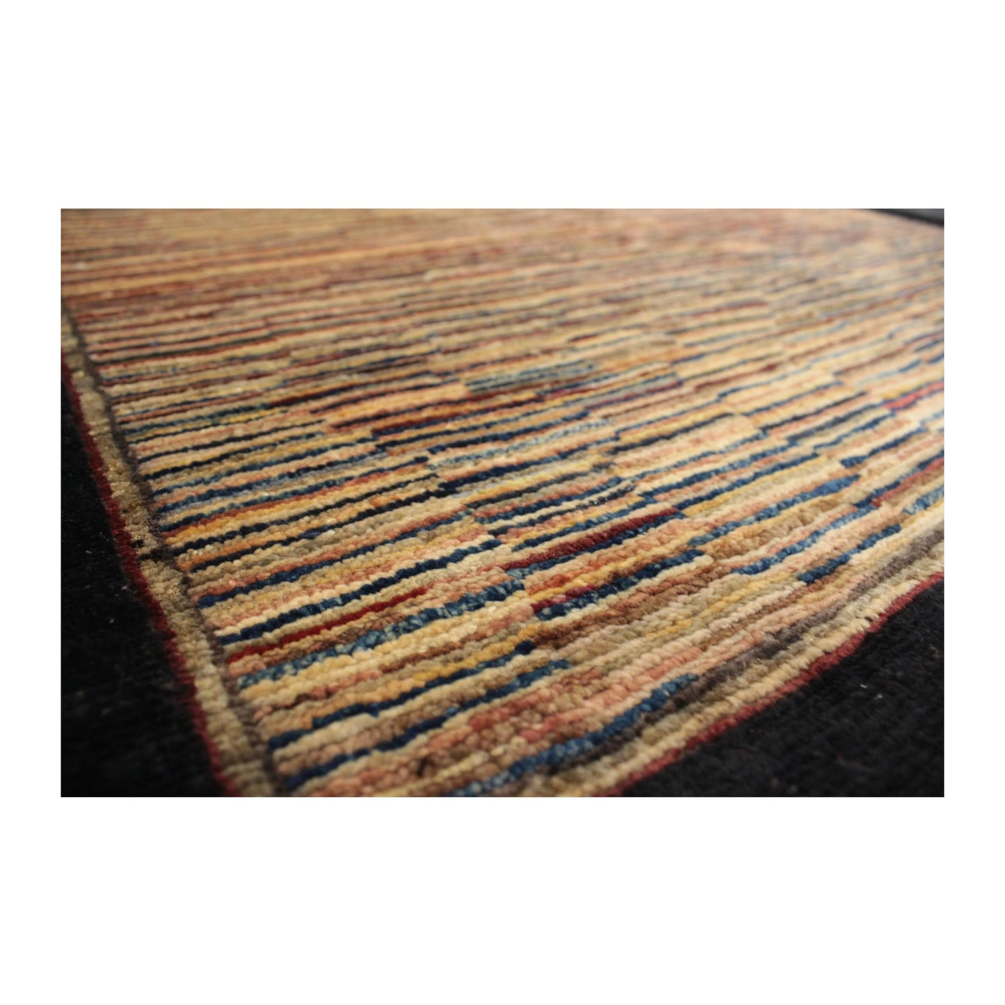 Field texture detail of Afghan Gabbeh wool rug with fine earthy colour bands, 153 x 98 cm