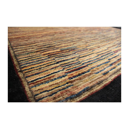Field texture detail of Afghan Gabbeh wool rug with fine earthy colour bands, 153 x 98 cm