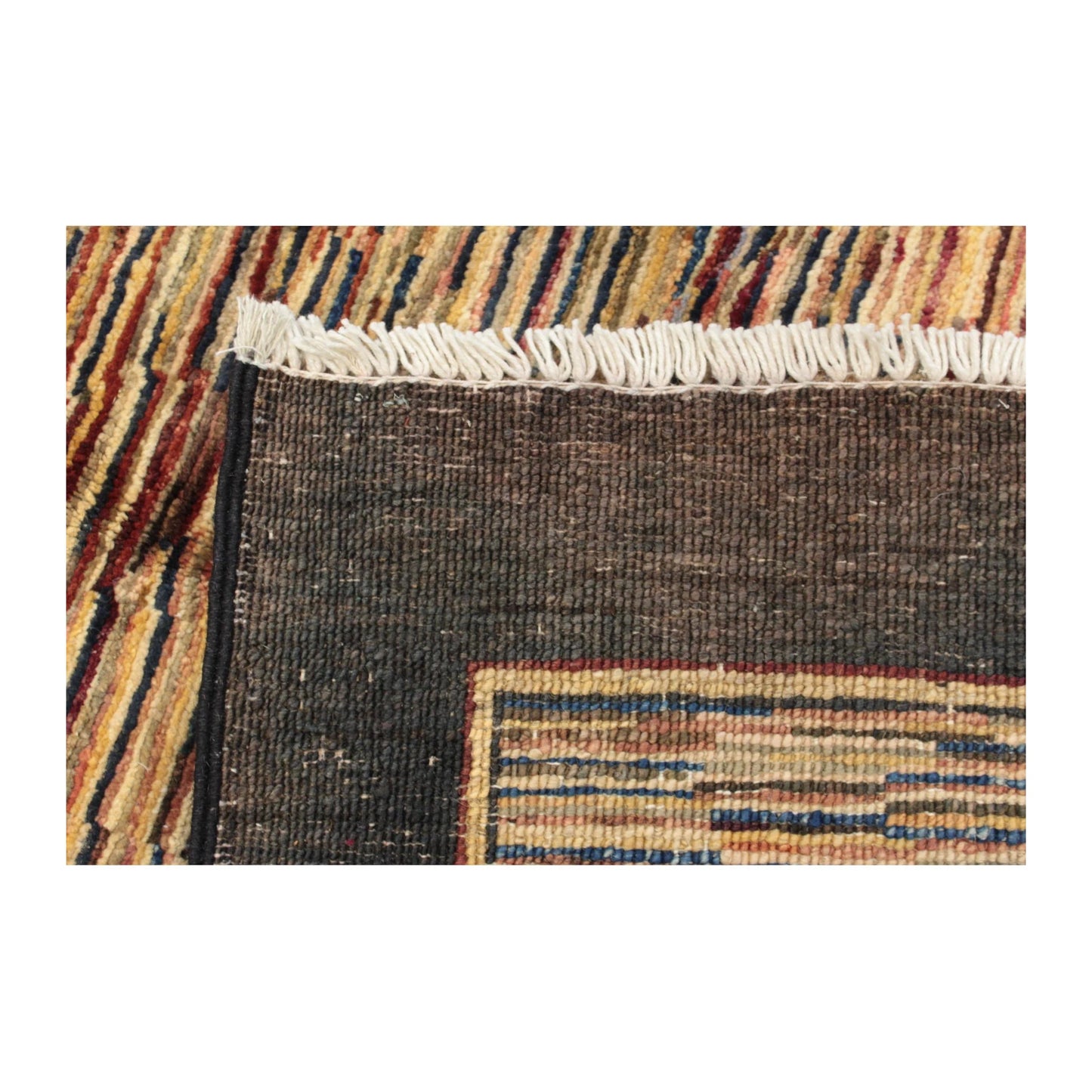 Reverse-weave detail of Afghan Gabbeh wool rug with fringe, 153 x 98 cm