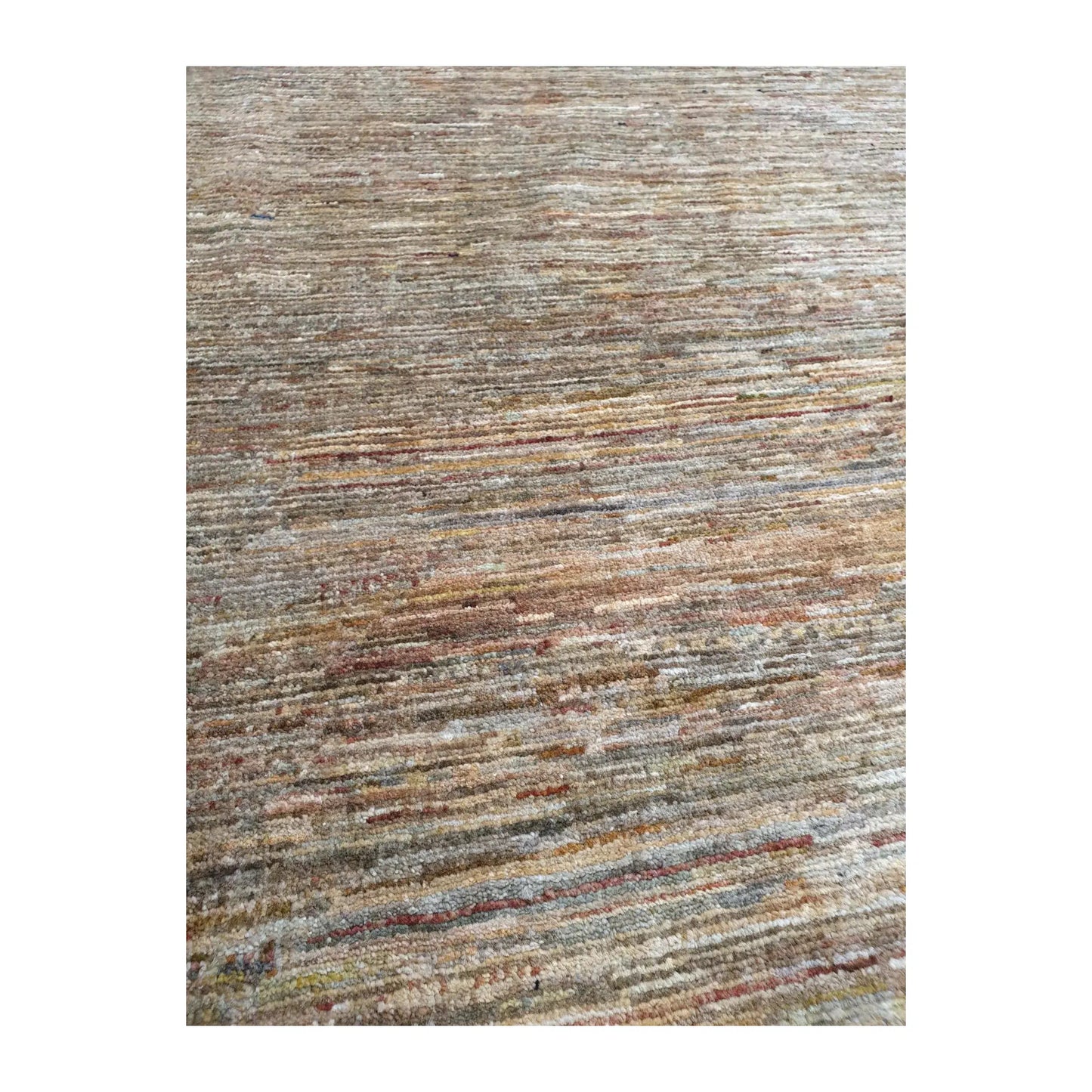 Field texture detail of Afghan Gabbeh wool rug in beige and earthy tones, 194 x 142 cm