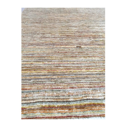 Tonal band detail of Afghan Gabbeh wool rug with subtle rust and blue accents, 194 x 142 cm