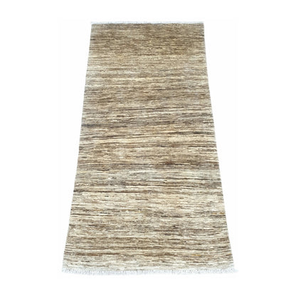 Angled view of Afghan Gabbeh wool rug showing minimalist tonal variation, 200 x 105 cm