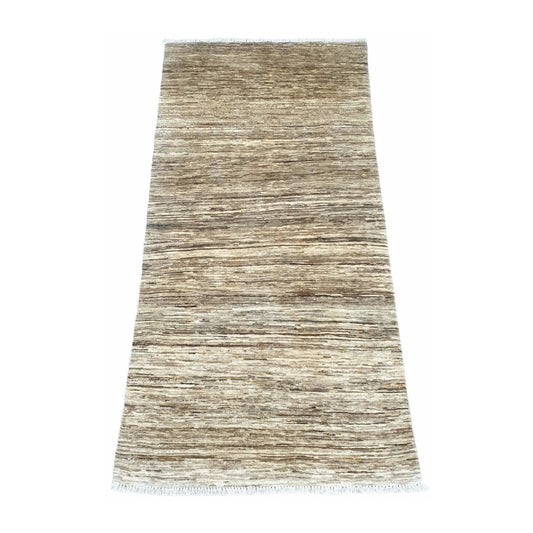 Angled view of Afghan Gabbeh wool rug showing minimalist tonal variation, 200 x 105 cm