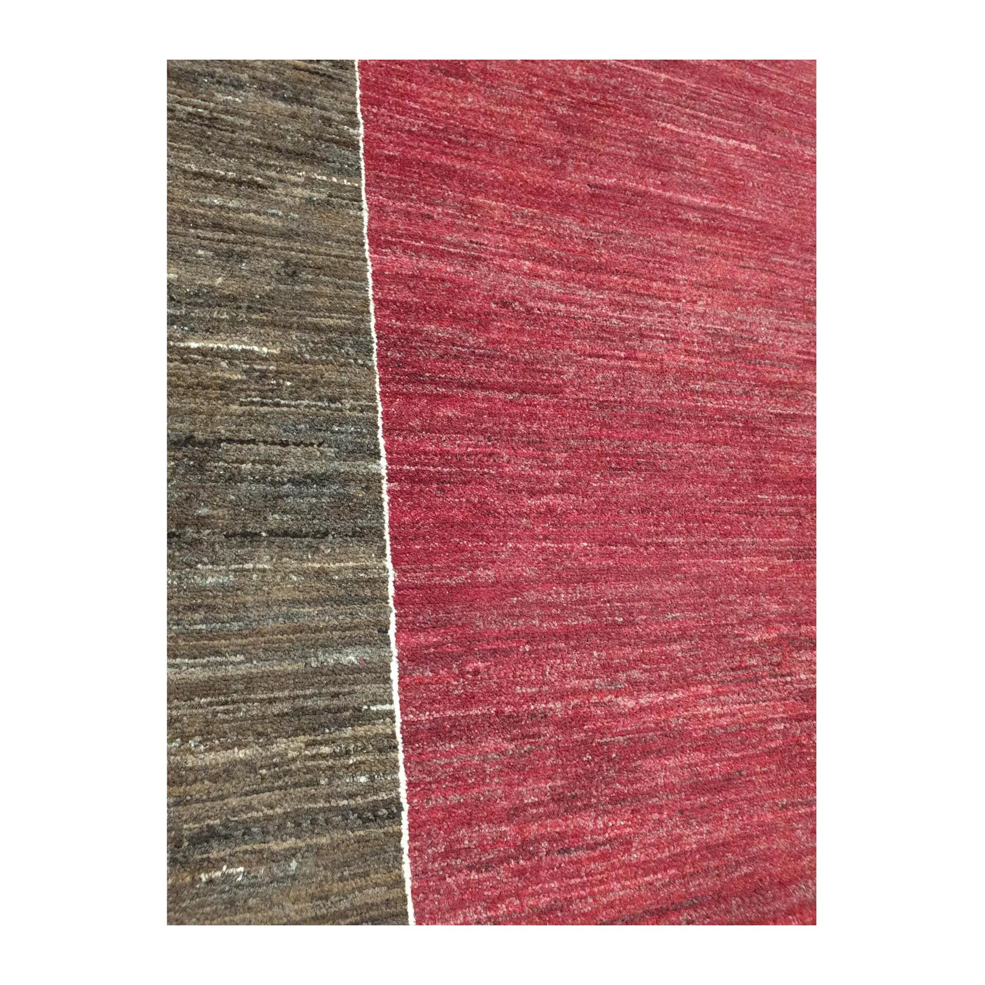 Field and border detail of Afghan Gabbeh wool rug showing red and charcoal-brown hand-knotted texture, 243 x 162 cm
