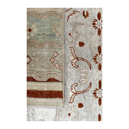 Reverse-weave view of Afghan Gabbeh wool rug showing the back construction, pattern structure and fringe