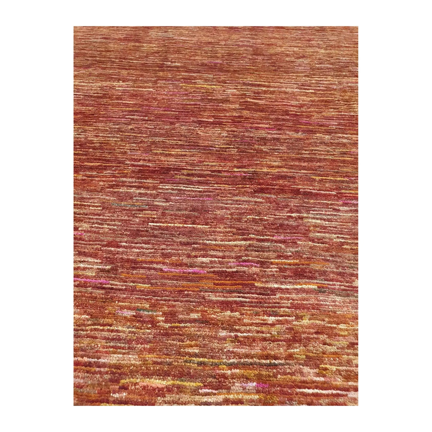 Field texture detail of Afghan Gabbeh wool rug in rust-red and beige tones, 288 x 200 cm