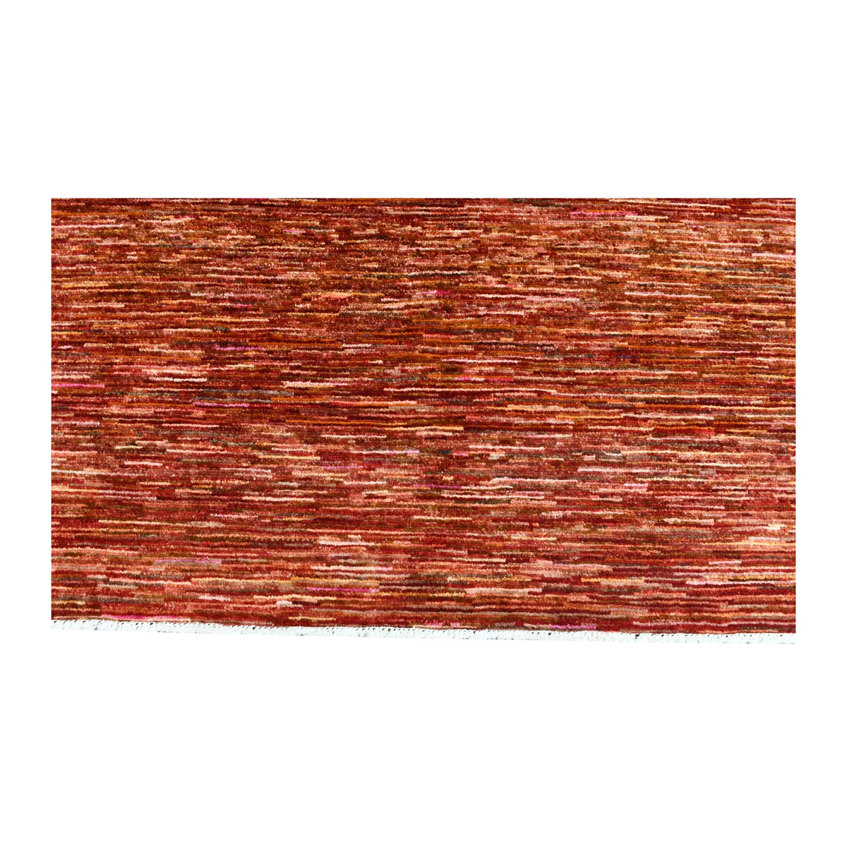 Close-up of Afghan Gabbeh wool rug showing fine horizontal bands through the richly varied pile