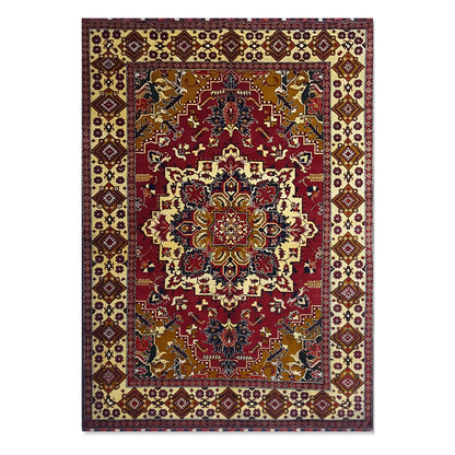 Full view of Afghan Karghai wool rug with red field and central medallion, 281 x 200 cm