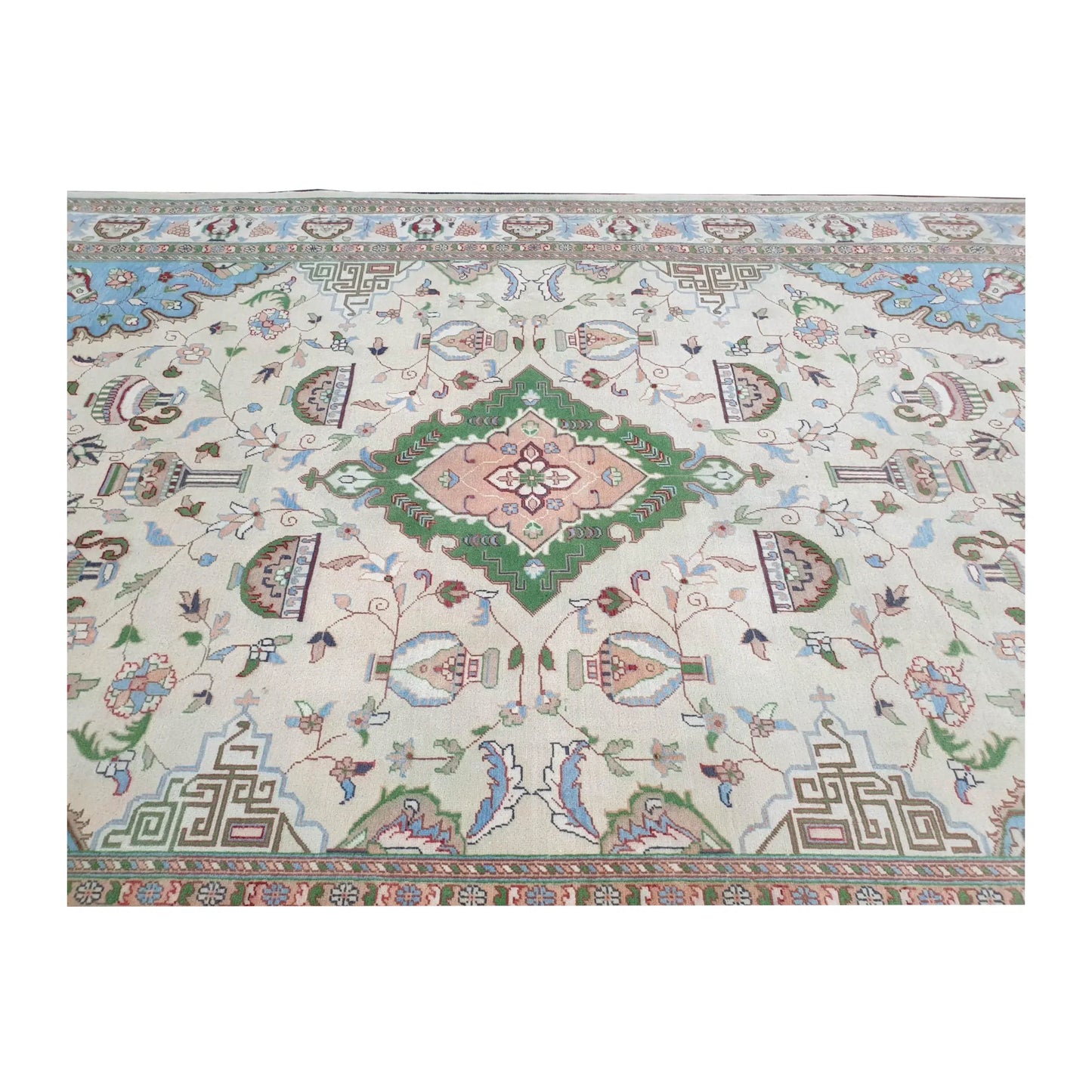 End-border detail of Afghan Karghai wool rug with floral pattern and layered border, 298 x 202 cm