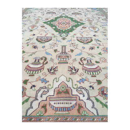 Field detail of Afghan Karghai wool rug showing vase-inspired motifs, 298 x 202 cm