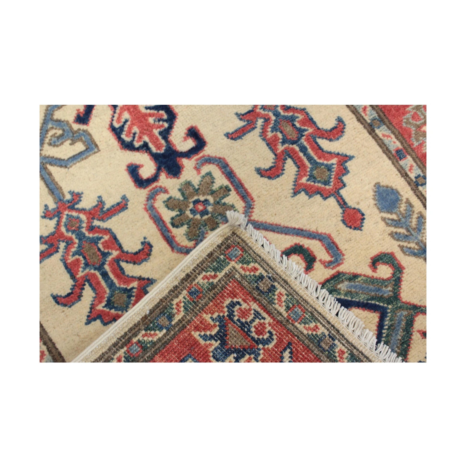 Corner-motif detail of Afghan Kazak wool runner rug with angular pattern, 291 x 83 cm