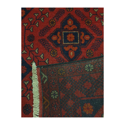 Reverse weave detail of Afghan Khal Mohammadi hand-knotted wool runner rug showing back construction and edge finish