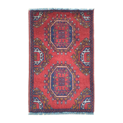 Afghan Khal Mohammadi paired medallion wool rug 63 x 42 cm full view with red field and octagonal medallion panels